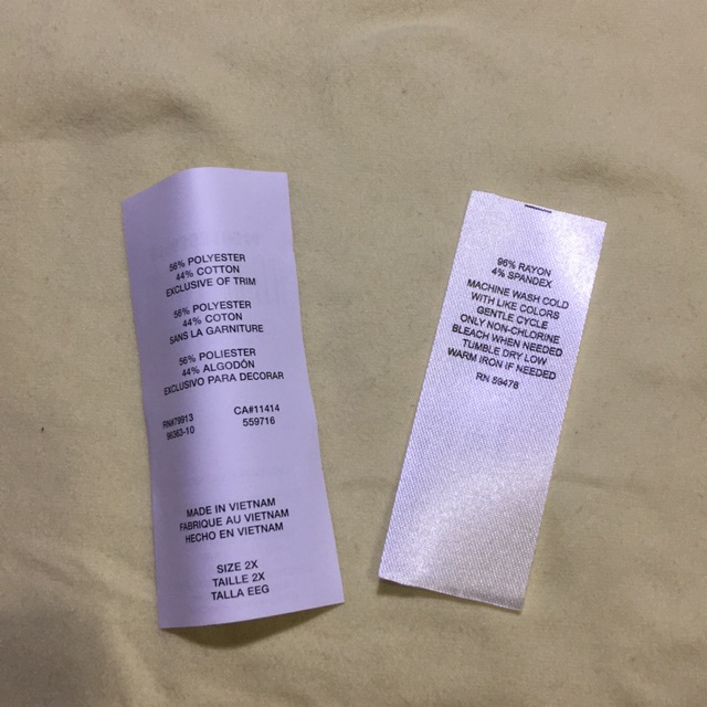 Thông tin trên các tem nhãn mác quần áo được in tại Bình Dương